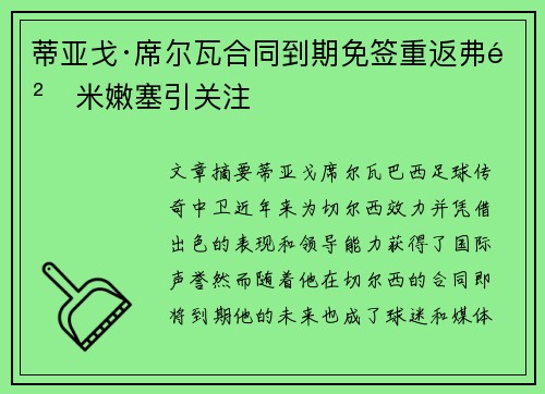 蒂亚戈·席尔瓦合同到期免签重返弗鲁米嫩塞引关注